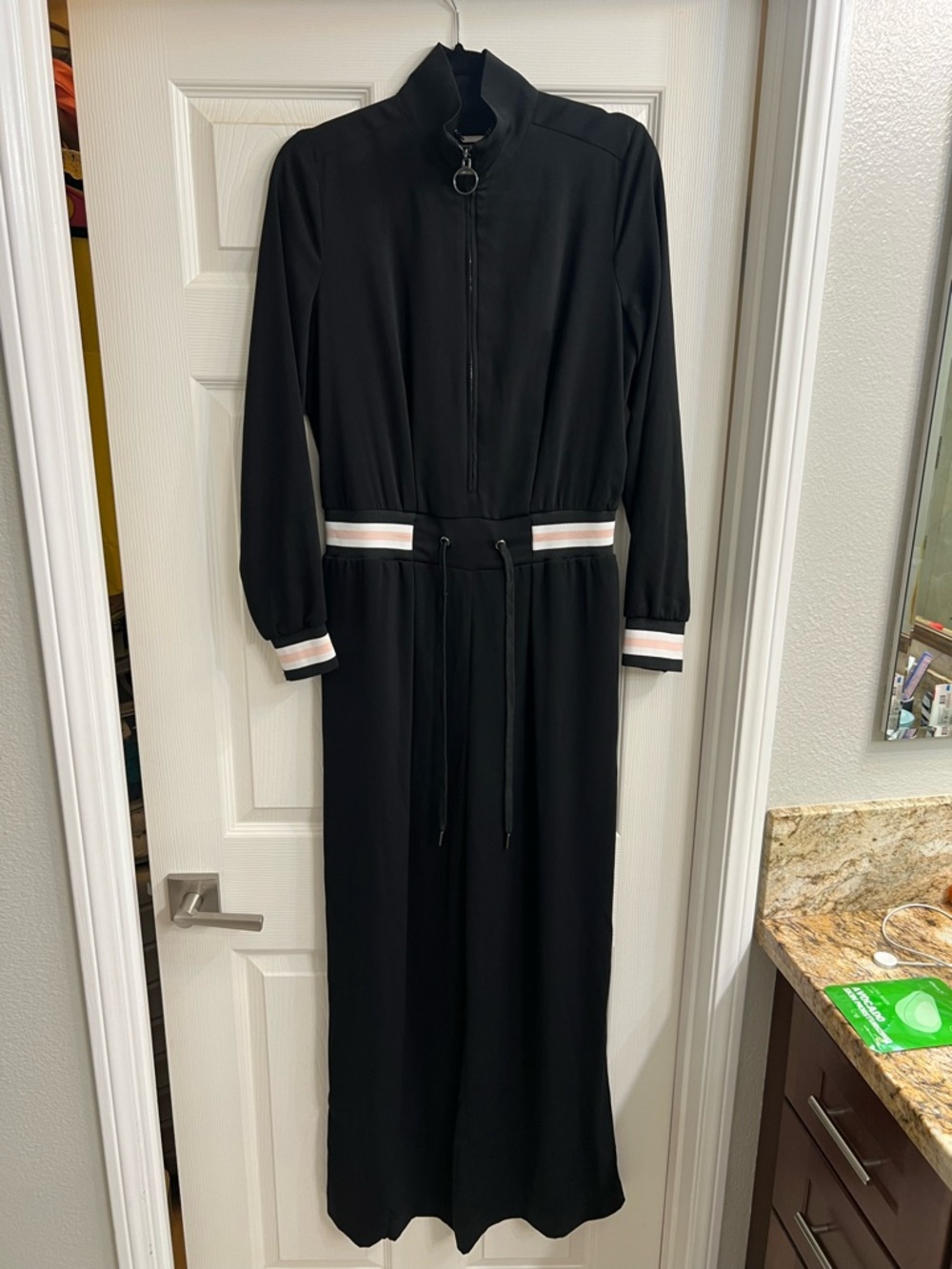 Guess Black Long Sleeve wide leg jumper with Pink & White Trim